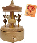 Briskfeel Wooden Carousel Music Box with Moving & Elevating Horses, Rotating Wind-Up Decor, Collectible Mechanical Musical Box, Timeless Gift