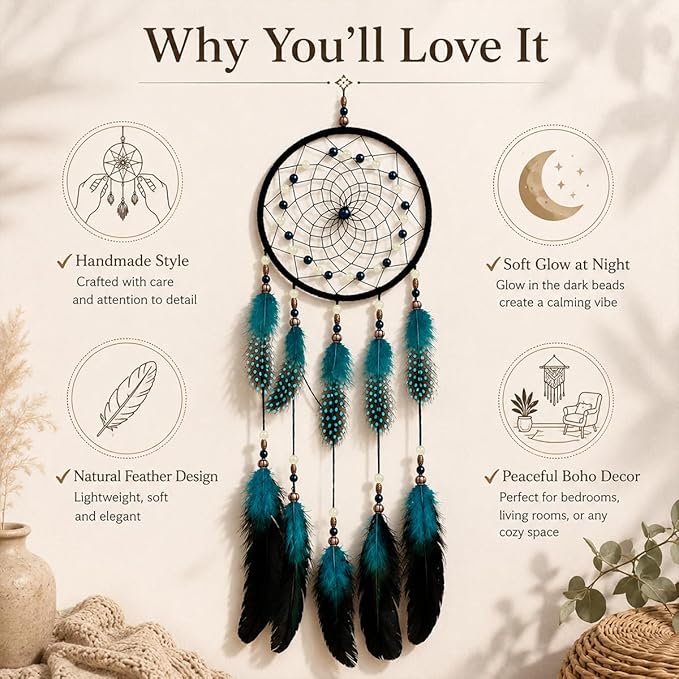 Dream Catchers Handmade Feather Native Home Wall Decoration Blue