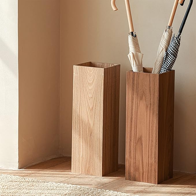 Square Umbrella Holder, Umbrella Stand Rack, Umbrella Bucket with Drip Tray, Natural Wood Grain, Free Standing Umbrella Holder Entryway Umbrella Holder Rack Organizer (Color : Willow)
