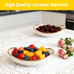 jessie 2 Tier Ceramic Fruit Bowl for Kitchen Counter with Metal Rack, Fruit Basket with Stand, Porcelain Bowls for Vegetable Bread Candy Snack Nuts Dessert Cake Tray (Gold 2 layer)