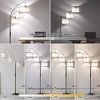 SUNMORY 3 Lights Floor Lamp with Remote Control and 3 Stepless Dimmable Bulbs, 78" Tall Standing Lamp with Hanging Drum Shade & Heavy Base, Modern Arc Floor Lamps for Living Room, Bedroom, Office
