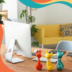 AceOrbit 3pcs Mid Century Modern Decor Medieval Table Decor Resin Cats Orange Blue and Yellow Resin Cats for Home Desktop Sculpture Office Table Desktop Bookshelf Mantelpiece Shelf Centerpiece