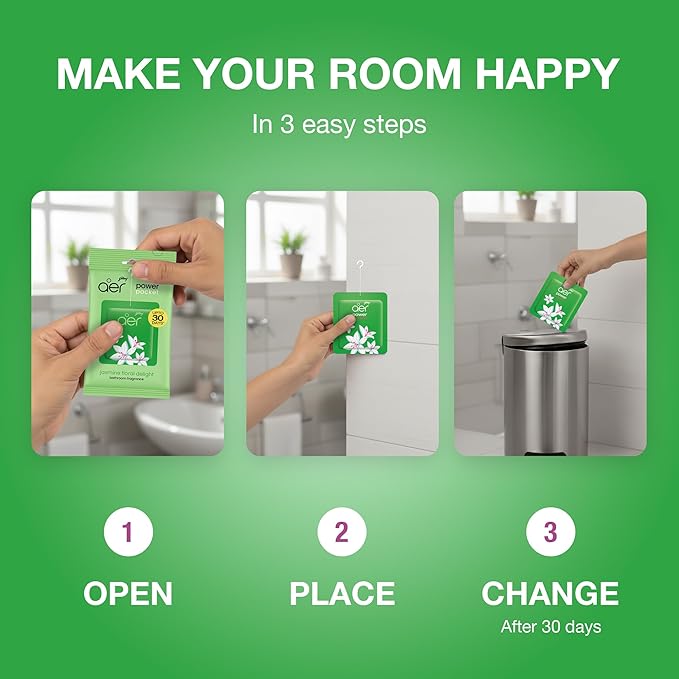 Godrej Aer Power Pocket Lavender Bloom Bathroom Fragrance 10 g, 6-Pack, Green