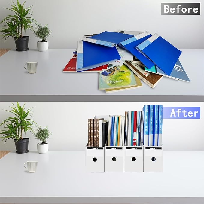 Limitliho 2 Pack White Magazine Holde, Vertical Book Bins for Classroom and Library Use, 10.6'' ×10.2'' ×3.5'' Inch Vertical File Folder Box