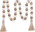 Meplait Wood Bead Garland,39in Farmhouse Beads with Tassels Boho Beads for Tiered Tray Decorative Beads Home Decor（Gold & Wash White）