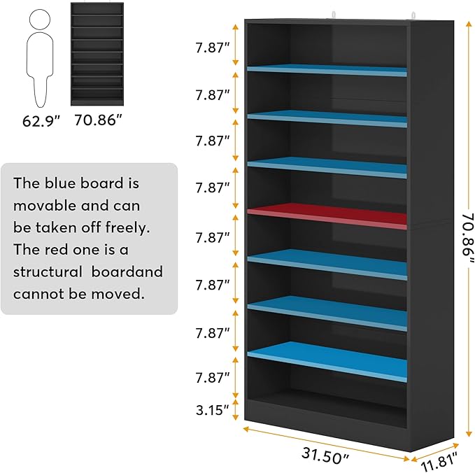 Tribesigns 2PCS Shoe Cabinet, 9 Tiers 40-45 Pairs Heavy Duty Wood Freestanding Shoe Storage Cabinet, 70.8'' Tall Shoe Cabinet with Open Storage for Entryway (Black)