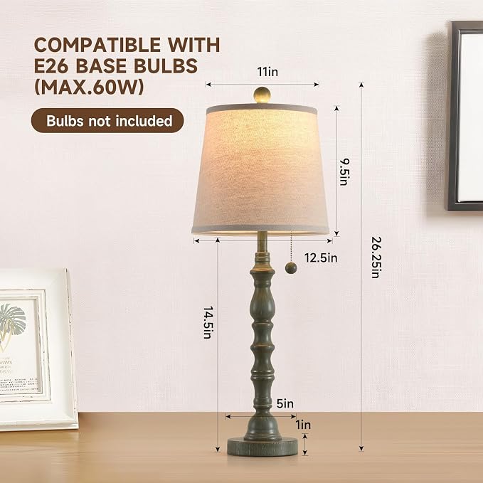 Terpsichore Lamps Set of 2 Modern Farmhouse Table Lamp Bedside Reading Lamps Living Room End Tables Set Lamps for Night Stands Bedroom Night Lamp,High 26.25 Inch, (Turquoise, High 26.25 inches)