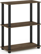 Furinno TURN-S-TUBE Storage Shelves, 3-Tier Book Shelf, Corner Shelf, Toolless Open Shelves, for Organization and Storage, Living Room, Garage, Home Office, Columbia Walnut