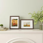 Egofine A4 Picture Frames Set of 4, Made of Solid Wood Covered by Plexiglass 5x7 and 6x8 with Mat or A4 without Mat, for Table Top Display and Wall Mounting Photo Frame Brown