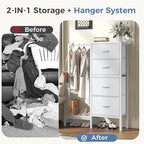OLIXIS 4 in 1 Storage with Hanging Rack, Clothes Rack Shoes Rack, Bag Hook, Tall Storage Tower, Sturdy Frame for Bedroom Entryway Living Room White