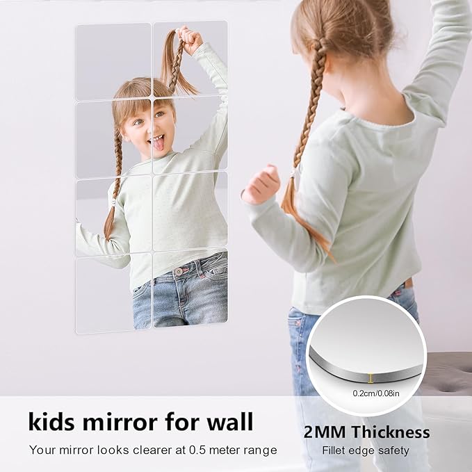 Shiftshade Wall Stickers - Unbreakable Self-Adhesive Mirror Tiles for Bedroom, Home, Gym, Door - Acrylic Shatterproof Sheets, Panels (8x8 Inch, 4 Pcs)