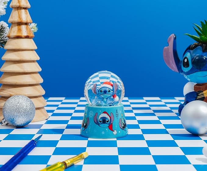 Disney Lilo & Stitch Santa Stitch Mini Light-Up Snow Globe with Swirling Glitter Display | 3 Inches Tall