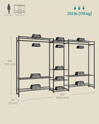 SONGMICS Portable Closet Wardrobe, Heavy-Duty Clothes Rack, Freestanding Clothing Rack with 10 Shelves, 3 Hanging Rods, 4 S‑Hooks, Metal Frame, for Bedroom, Entryway, Living Room, Black ULGR011BZ03S