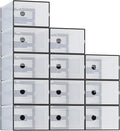 NEWBULIG 24 Clear Shoe Storage Boxes, Shoe Organizer for Closet with Lid, Plastic Stackable Breathable Shoe Cabinet with Lid for Sneakers, Heels & Boots, Black