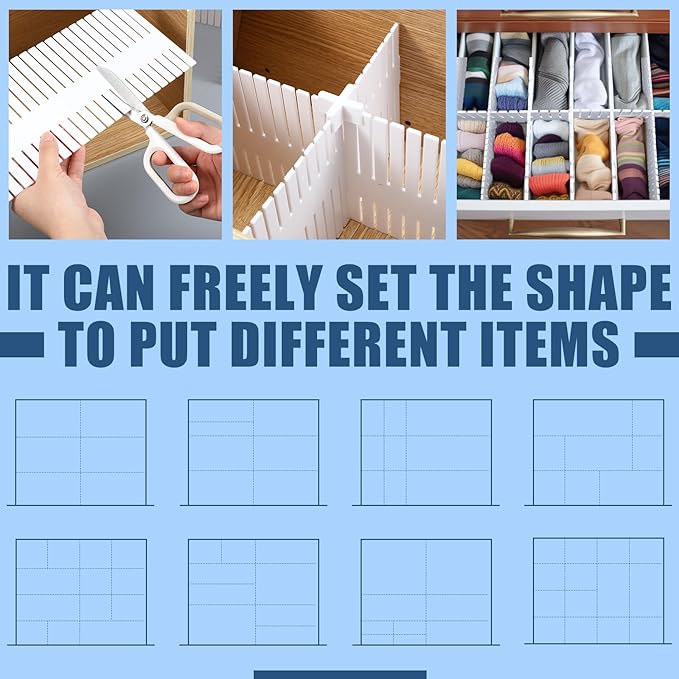 Blosssound 15 Pcs 5.12 Tall Drawer Divider Adjustable Drawer Organizer DIY Ultra Deep Storage Organizer Separator with Fixed Buckle for Underwear Socks Dormitory Office Kitchen Bedroom(White)