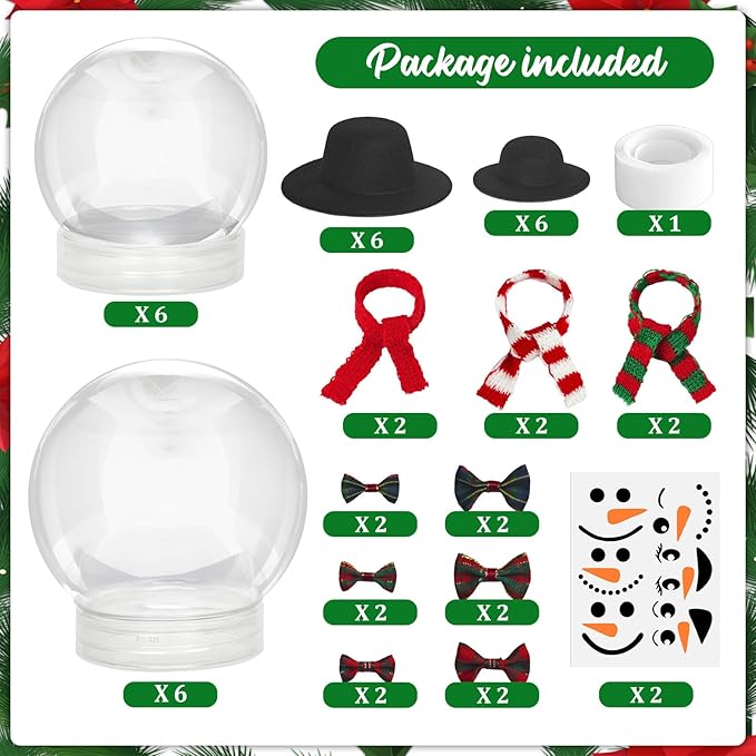 Cinrobiye 12 Set Snowman Craft Snow Globes Kit DIY Christmas Snow Globe Clear Globes with Screw Off Cap DIY Snow Globes Christmas fillable Ornaments Xmas DIY Crafts Home Decoration
