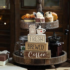Yuntau 5 Pcs Wooden Coffee Bar Decor Cocoa Tiered Tray Decor Rustic Wood Bar Sign Gift Farmhouse Table Top Centerpiece Stacks Block Sign for Home Shelf Mantel Kitchen