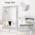 AAZZKANG Mirrors for Wall Rustic Wood Framed Hanging Mirror 28"x20" Decorative for Farmhouse Bedroom Bathroom Living Room Entryway Hallway White