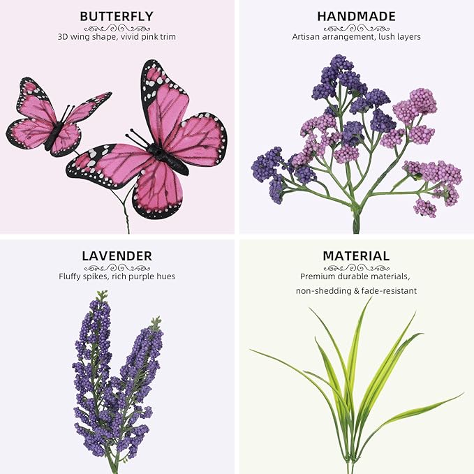 Lavender Wreaths for Front Door 24 Inch Spring Summer Wreath with Lavender,Berries, Butterflies,for Year-Round Use Indoors and Outdoors as Wall, Door, Window, Party and Wedding Decorations