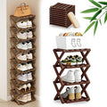 DDRIC The 9-Tier No-Assembly Bamboo Rack, Foldable 9 Tier Bamboo Shoe Rack with Collapsible Vertical Design, Space-Saving Shoe Storage Shelf for Entryway Closet Dorm, No-Tool Assembly (Brown,4)