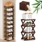DDRIC The 9-Tier No-Assembly Bamboo Rack, Foldable 9 Tier Bamboo Shoe Rack with Collapsible Vertical Design, Space-Saving Shoe Storage Shelf for Entryway Closet Dorm, No-Tool Assembly (Brown,4)