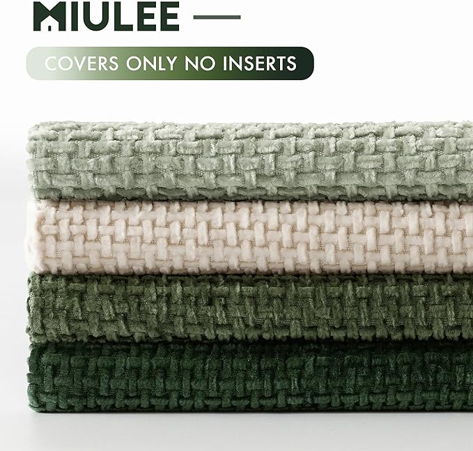 MIULEE Pack of 4 Couch Throw Pillow Covers 22x22 Inch Neutral Green Soft Decorative Chenille Pillow Covers Farmhouse Accent Cushion Covers for Boho Spring Home Decor Sofa Bedroom Living Room