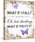 Inspirational Purple Butterfly Wall Art Decor, What If You Fly Motivational Quote Canvas Painting Artwork Picture Posters for Teens Room Bedroom Office (8 X 10 Inches, Framed)