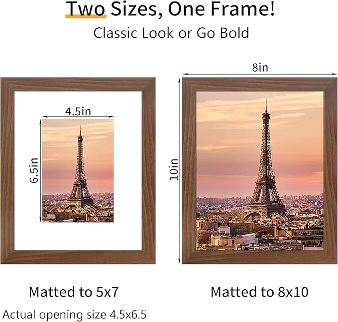 8x10 Picture Frame 3 Pack - Brown Poster Frame Display Pictures 5x7 with Mat or 8 x 10 Without Mat for Wall Hanging Horizontal and Vertical
