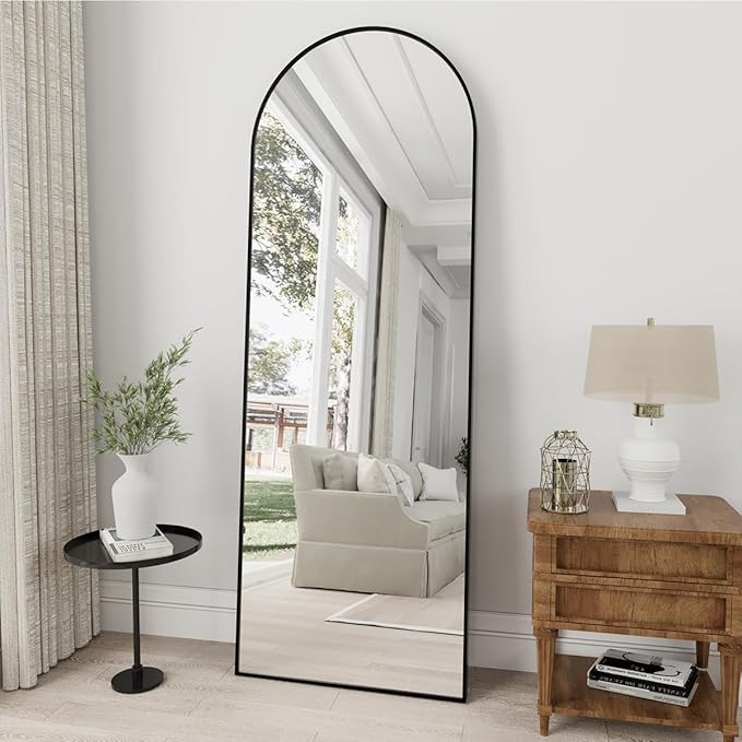 Dewfig Arched Full Length Mirror, 57"X20" Large Floor Mirrors, Full Body Mirrors for Leaning or Hanging, Standing Mirror for Bedroom, Living Room,Dressing Room, Aluminum Alloy Frame, Black