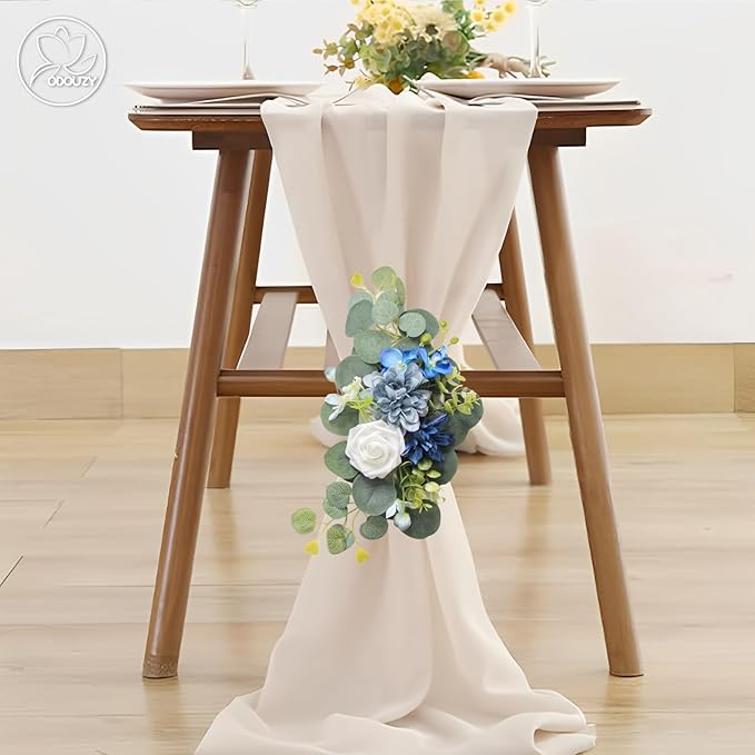 Odouzy Artificial Wedding Arch Flowers for Wedding Sign,Set of 2 for Welcome Ceremony Sign,Faux Floral Swags,Wedding, Banquet and Reception Backdrop Floral Decoration (Blue)