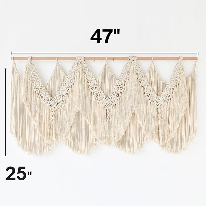 IOWER Macrame Wall Hanging Wedding Hanger Macrame Wall Decor Dorm Craftsmanship Handmade Tassel Knotting Boho Fiber Art Home Room Decor 47" W x 25" L