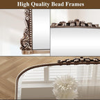 Wall Beaded Mirror, 44 x 32 Inch Round Top Right Angle Wall Mirror, Tempered Glass, Rust Resistant, Horizontally or Vertically Hanging, Silver