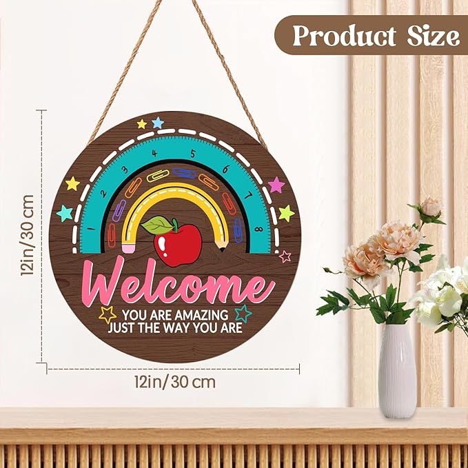 Classroom Teacher Door Sign Classroom Signs 12x12in Welcome Classroom Door Sign Teacher Wreath for Classroom Rainbow Hanging Plaque You are Amazing Welcome Poster for School Classroom Bulletin Board
