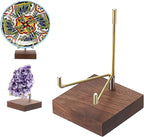 Hipiwe 2Pcs Wooden Base Display Stand Adjustable Metal Arms Display Stand Easel Decorative Plates Display Easel Holder for Crystal Fossil Slice Coral Geodes Rock Mineral Agate,Medium