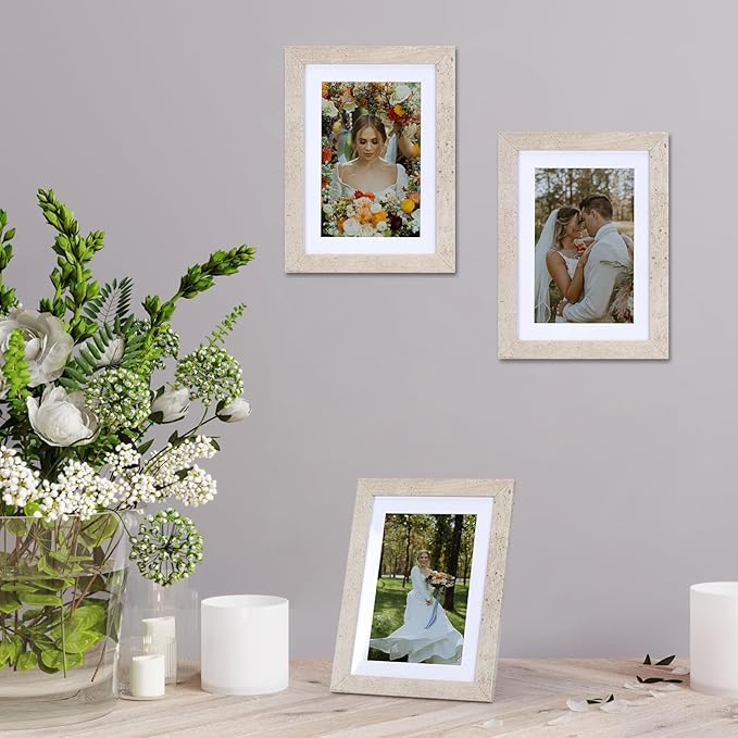 Lyeasw 5x7 Picture Frame 15 Pack, Display Pictures 4x6 with Mat or 5x7 without Mat, Beige Bulk Photo Frames for Wall or Tabletop