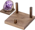 Hipiwe Rock Display Stand Three-Peg Display Easel Stands Walnut Wooden Crystal Rock Holder for Fossil Coral Geodes Rock Mineral Agate, Crystal Display Stand with Square Base, Large