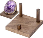 Hipiwe Rock Display Stand Three-Peg Display Easel Stands Walnut Wooden Crystal Rock Holder for Fossil Coral Geodes Rock Mineral Agate, Crystal Display Stand with Square Base, Large