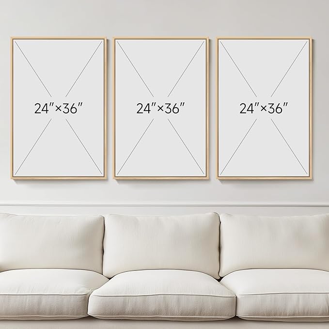 Framed Large William Morris Vintage Wall Art Set of 3, Large Neutral Botanical Floral Canvas Prints, Nature Rustic Boho Artwork for Living Room, Bedroom, Hallway or Office, 24x36 Inch