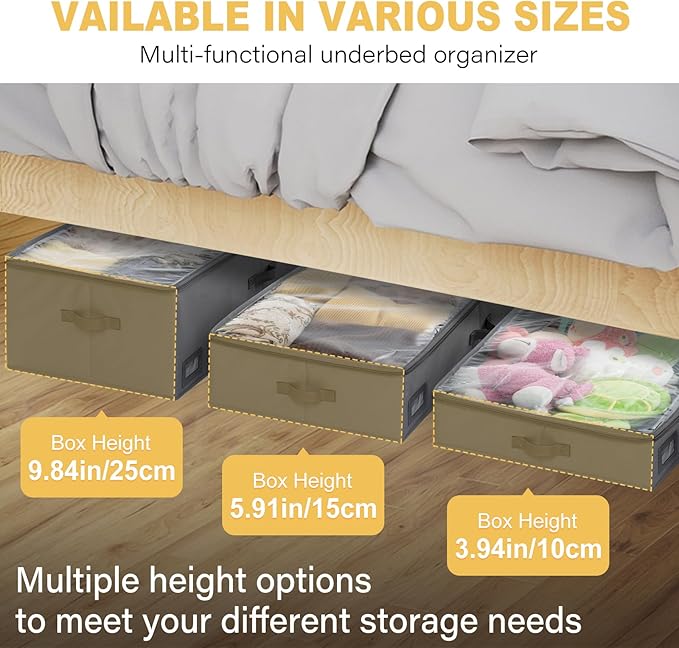 4-Inch Under Bed Storage Containers (3-Pack) | Sturdy Sidewalls | Clear Cover & Label Holder | Underbed Organizer for Crib/Couch | Stores Clothing/Blankets/Wrapping Paper/Toys