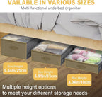 10-Inch Under Bed Storage Containers (3-Pack) | Sturdy Sidewalls | Clear Cover & Label Holder | Foldable Closet Organizer | Stores Clothing/Blankets/Wrapping Paper/Toys