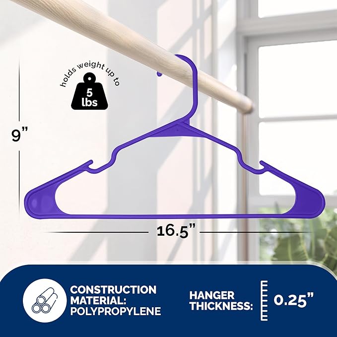 Plastic Hangers 50 Pack - Space Saving Clothes Hangers, Made in USA, Durable & Strong Plastic Shirt & Coat Hanger with Notches & Shoulder Grooves, Non-Slip Clothing Hangers | Dark Grape