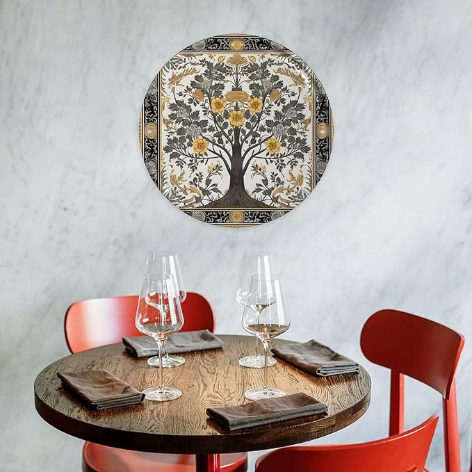 Wall Picture, with Tree Pattern Printed Circular Iron Hanging Picture,Wall Art Decor,Home for Bedroom Living Room Bathroom Decor,Iron Painting 11.8X11.8 in
