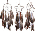 PATIKIL 28" Moon Sun Star Dream Catchers Set, Feather Handmade Dream Catchers Wall Hangings Art Decor for Home Wedding Bedroom Living Room Ornament,Brown
