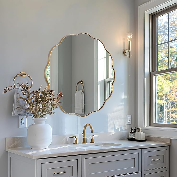 ANDY STAR Brushed Gold Round Wall Mirror 30 Inch, Brass Round Bathroom Mirrors for Over Sink, Anti-Rust Brass Circle Mirror for Bathroom, Entryway