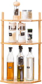 3-Tier Expandable Bamboo Corner Shelf - Dish/Plate Organizer for Cabinet, Kitchen Counter Shelf & Small Kitchen Shelf, Adjustable (Natural, 1-Pc 11.4" H)