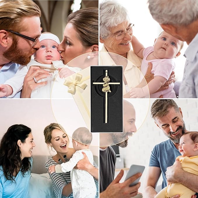 Tryuunion Baby Wall Cross Baptism Gifts for Boys and Girl, 7-inch Blessing Boy Baptism Crosses for First Holy Communion Christening and Dedication Baptismal Gifts (Gold Girl-7 in)