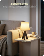 Tripod Table Lamp, 14.6" Small Bedside Table Lamp, Modern Nightstand Lamp with White Linen Shade & Dark Walnut Base, Boho Desk Lamp for Bedroom, Kids Room, Living Room, Study, VW51TL05
