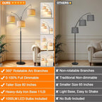 Dimmable 3 Lights Floor Lamp - 3000LM Super Bright Arc Floor Lamps for Living Room, Modern Tall Standing Lamp With Beige Shades, Mid Century Tree Floor Lamp for Bedroom Office, 3 LED Bulbs Included