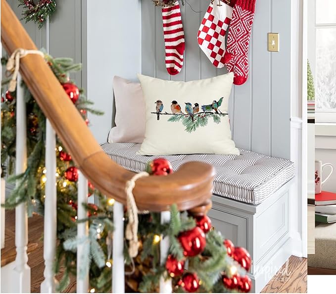 RABUSOFA Christmas Pillow Covers 18x18 Inch Birds Christmas Decorations Christmas Winter Throw Pillow Cases Xmas Outdoor Birds Decor Decorative Pillows for Couch Holiday Teal