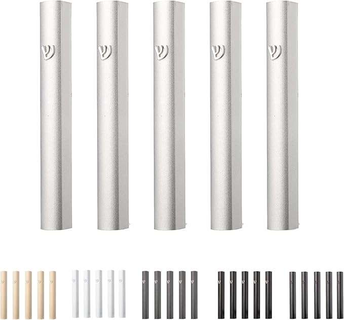 5 Pack Modern Aluminum Waterproof Mezuzah Case, Made in Israel, Fit up to 5" / 12cm Mezuzah Scroll, Easy Peel and Stick (Scroll Not Included)
